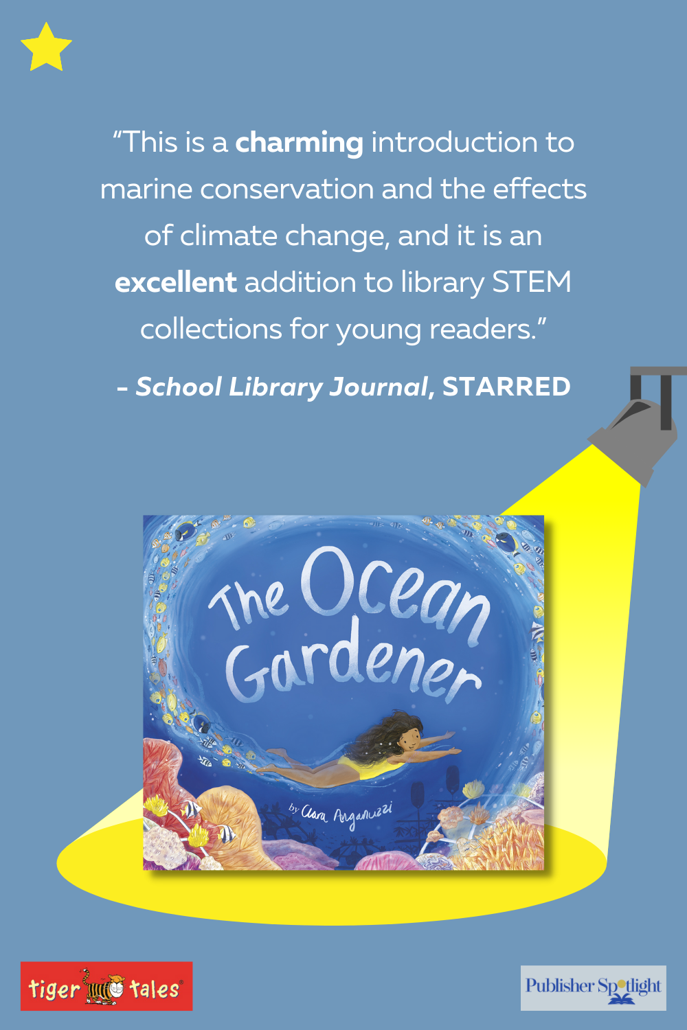 The Ocean Gardener cover image on tall graphic showing star status