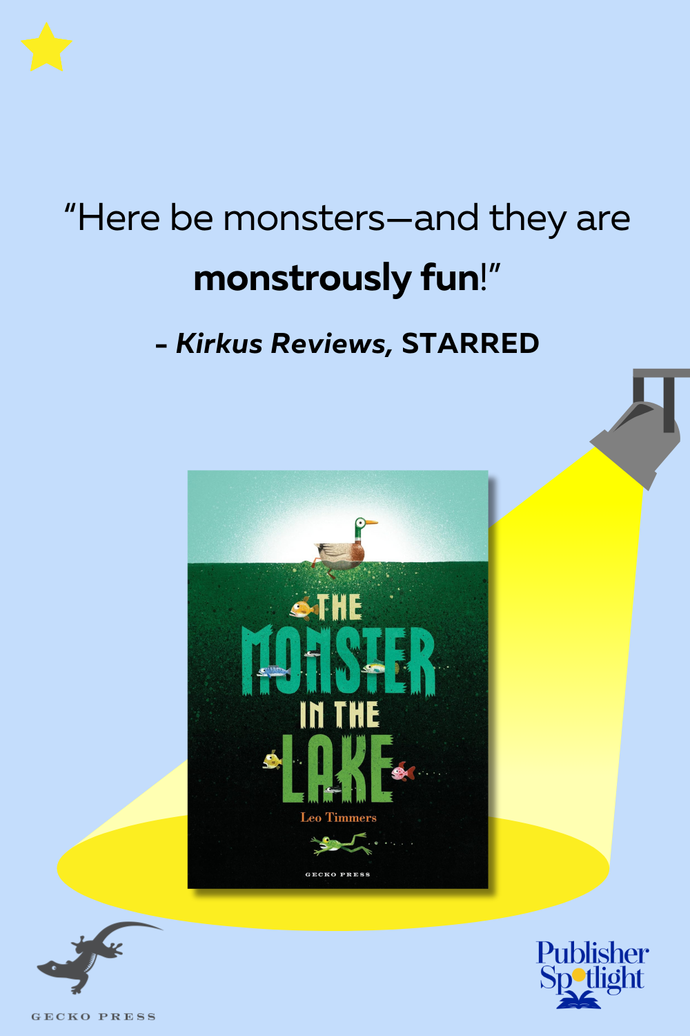 starred review graphic with book cover for Gecko's The Monster in the Lake.