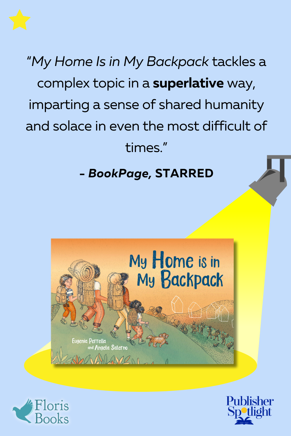 starred review graphic for Floris' My Home is in My Backpack from Bookpage