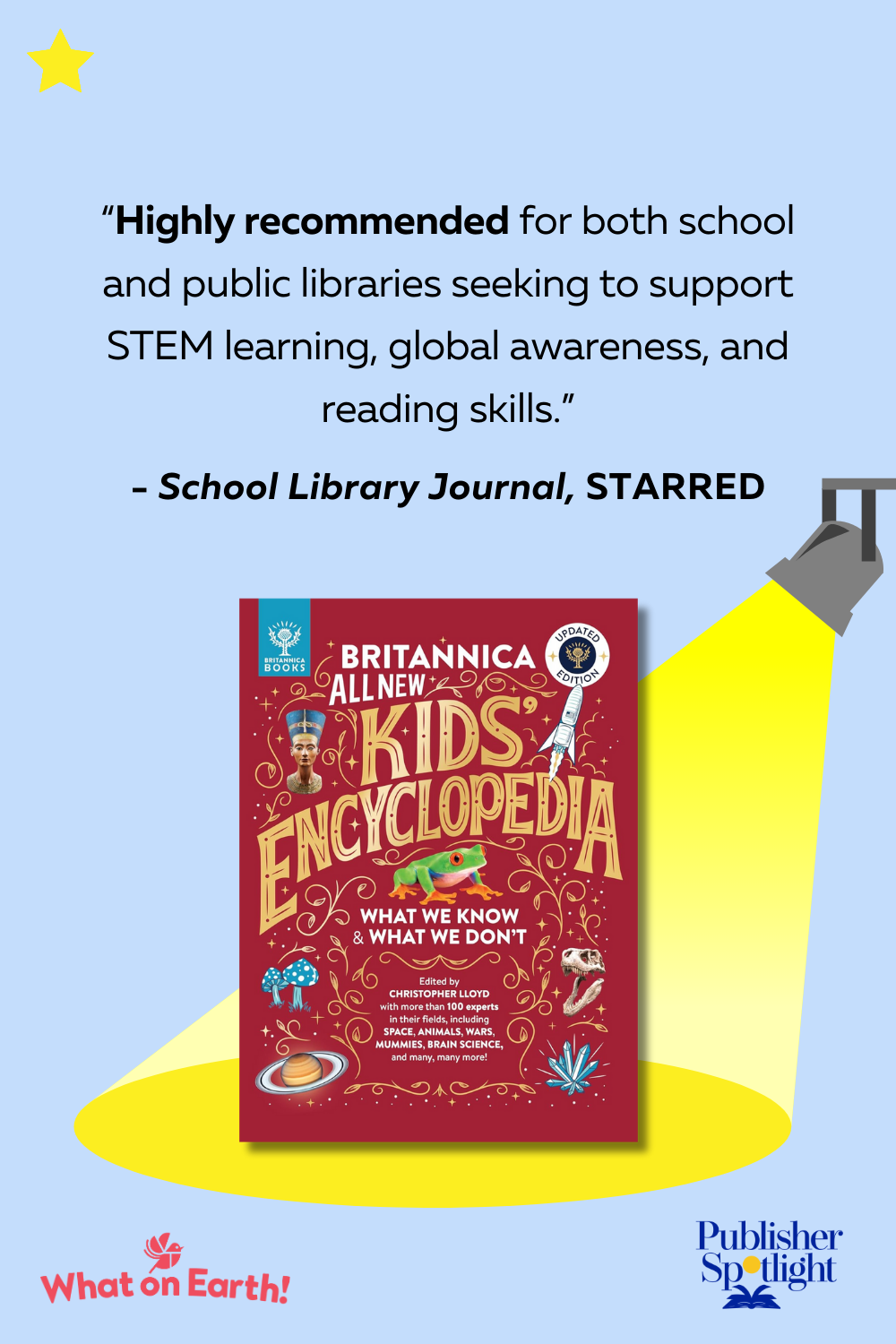starred review from School Library Journal graphic of WOEB's Britannica All New Kids' Encyclopedia