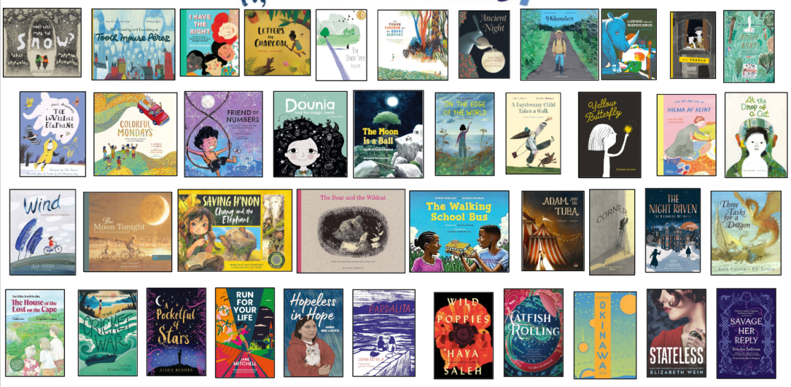 Jackets of all 39 books on the 2024 Outstanding International Children's Books list